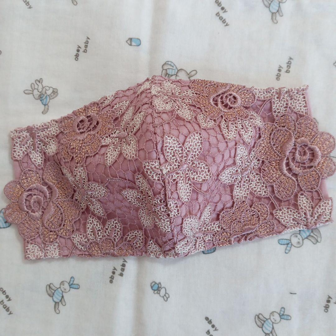 M62★くすみピンク★ケミカル★お花✿刺繍レース★ハンドメイドマスク