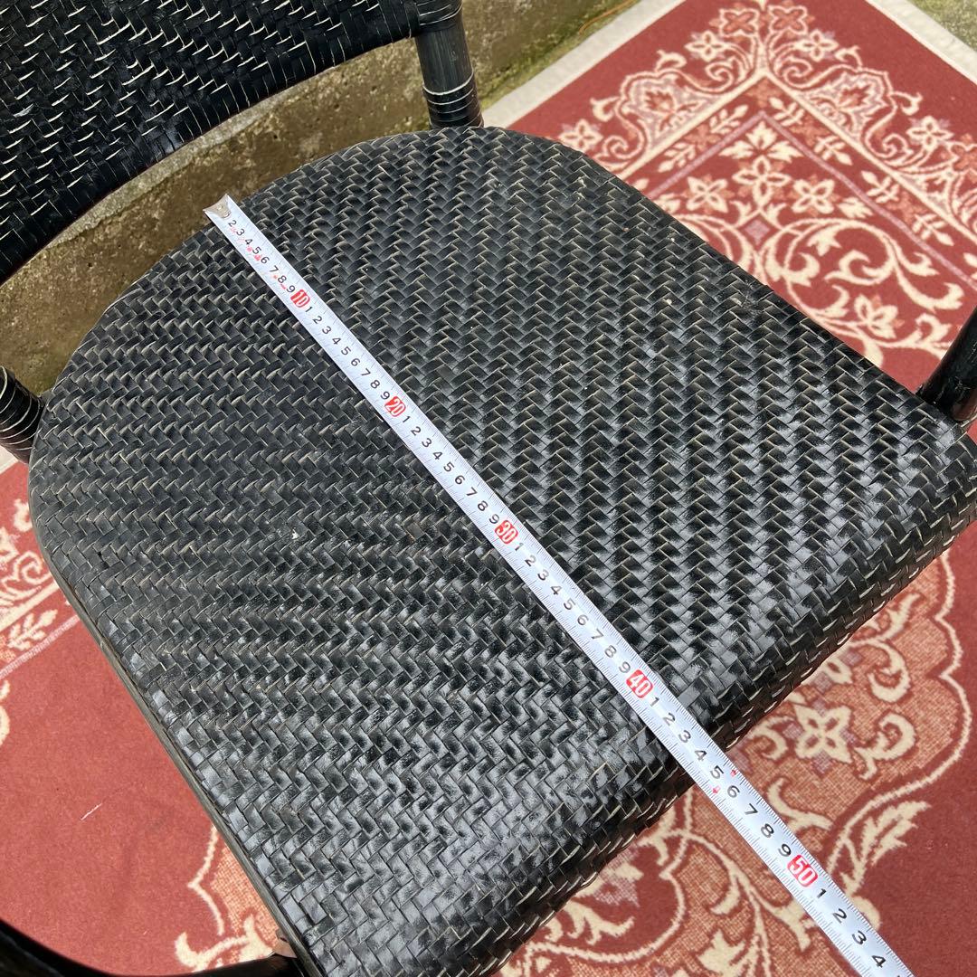 ASPLUND◾️編み込み本革レザー×籐ラタンフレーム アームチェア 椅子 黒 A