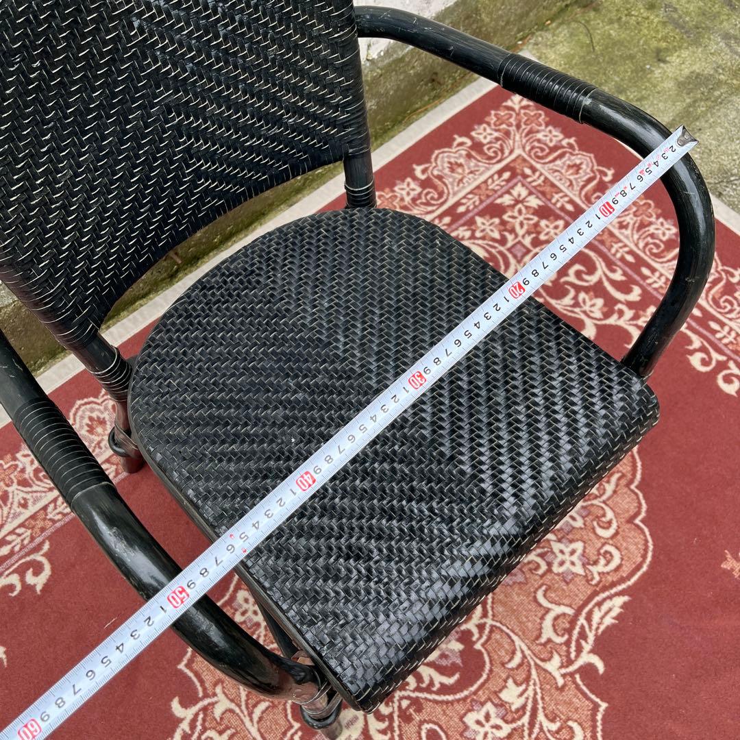 ASPLUND◾️編み込み本革レザー×籐ラタンフレーム アームチェア 椅子 黒 A