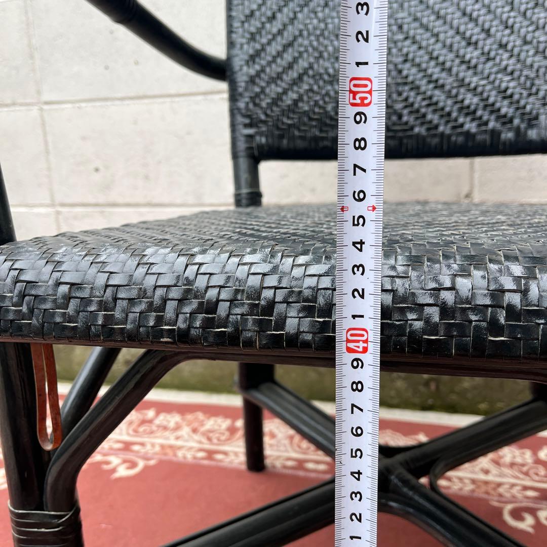 ASPLUND◾️編み込み本革レザー×籐ラタンフレーム アームチェア 椅子 黒 A