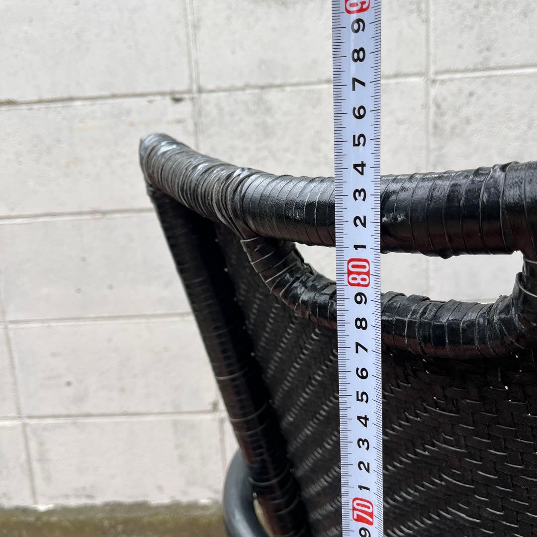 ASPLUND◾️編み込み本革レザー×籐ラタンフレーム アームチェア 椅子 黒 A