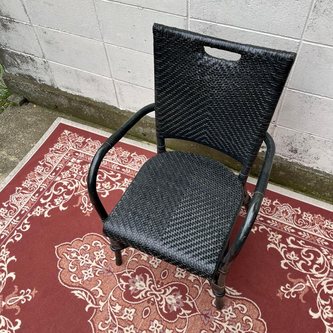 ASPLUND◾️編み込み本革レザー×籐ラタンフレーム アームチェア 椅子 黒 A