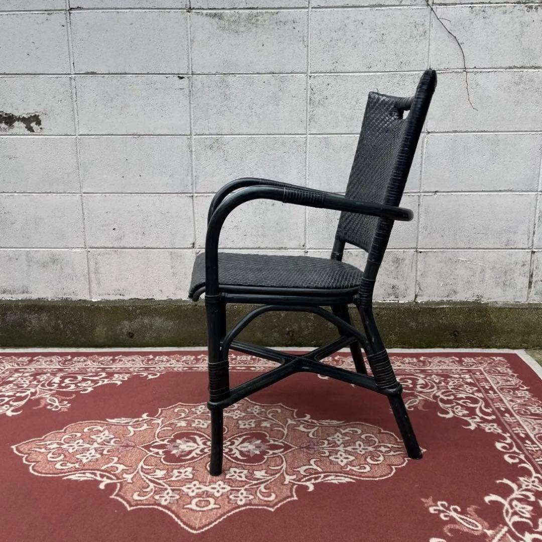 ASPLUND◾️編み込み本革レザー×籐ラタンフレーム アームチェア 椅子 黒 A