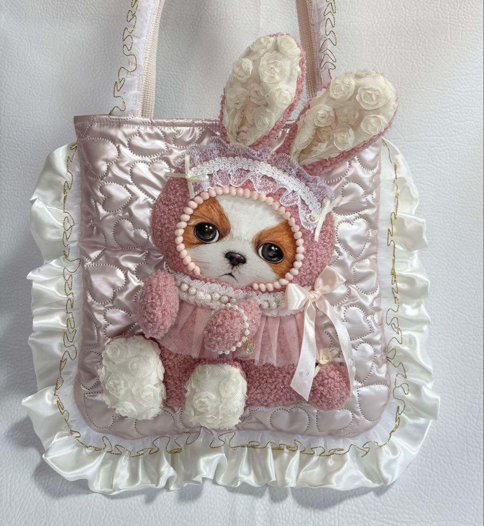 こ*あ様 コヤンイサムチョン　ハンドメイド　うさちゃんフリルフラットバッグ　アン