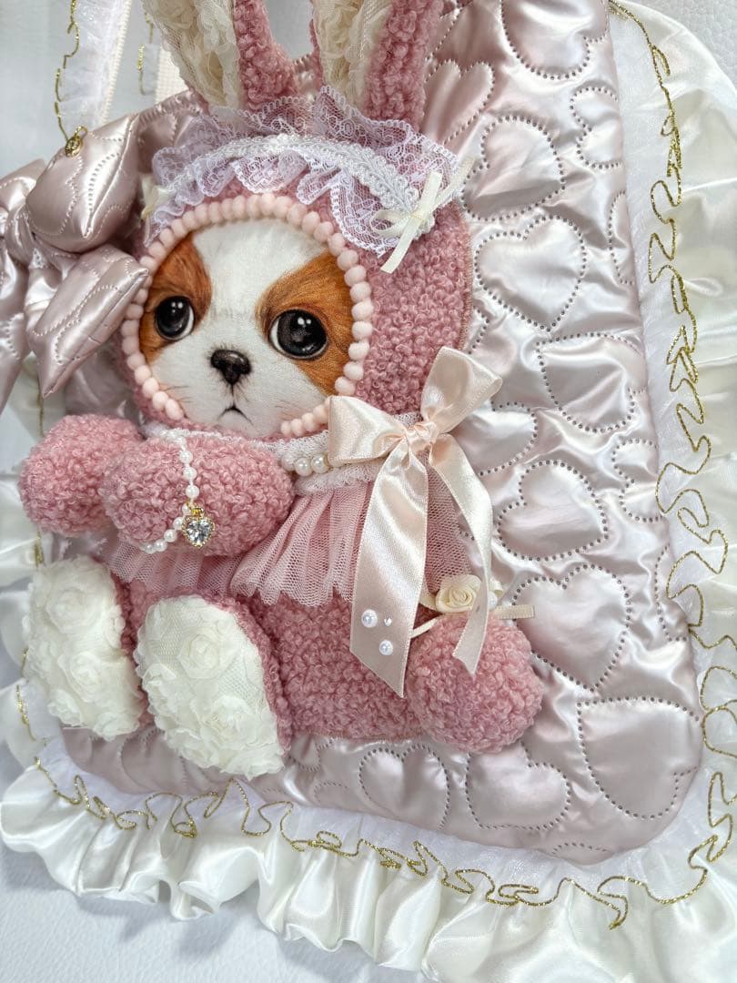 こ*あ様 コヤンイサムチョン　ハンドメイド　うさちゃんフリルフラットバッグ　アン