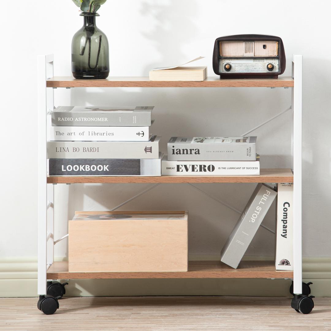 【ナチュラル】パソコンデスク キャスター付きで移動可能ラック付き