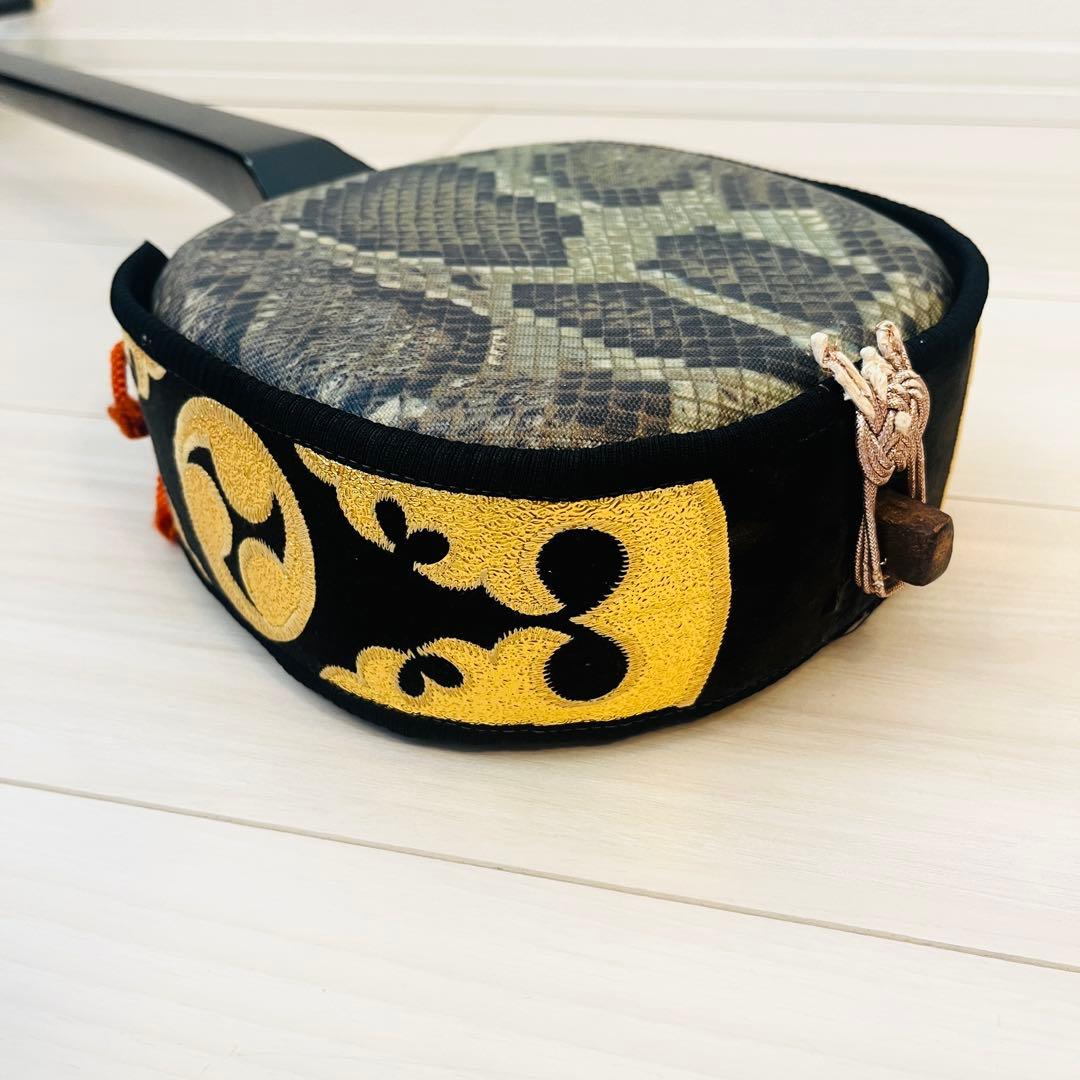 沖縄三線 人工皮 蛇柄 初心者向け 黒塗り棹 練習用