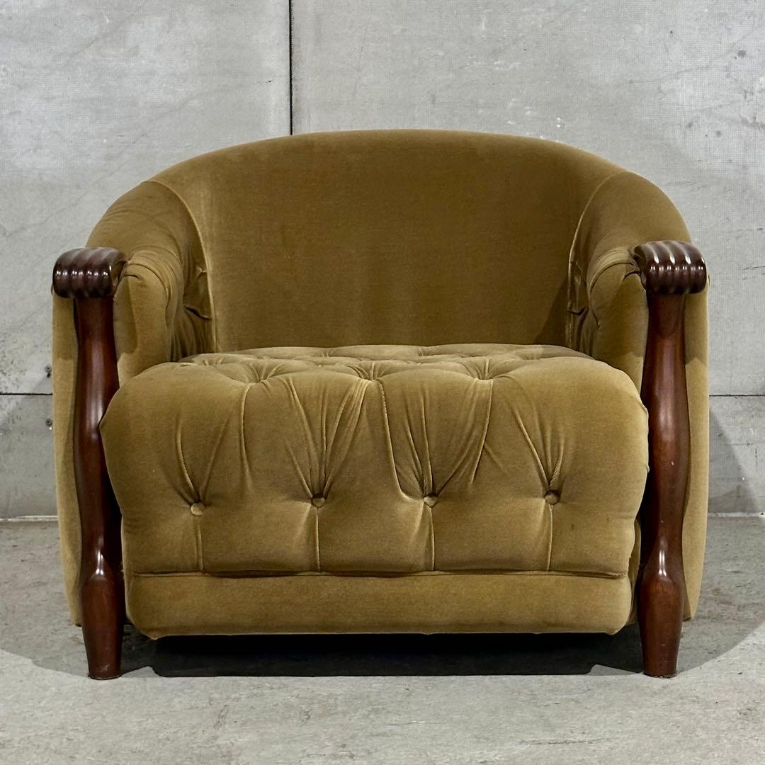 ✦70s✦昭和レトロ Maruni マルニ アームチェア 木製×ベルベット