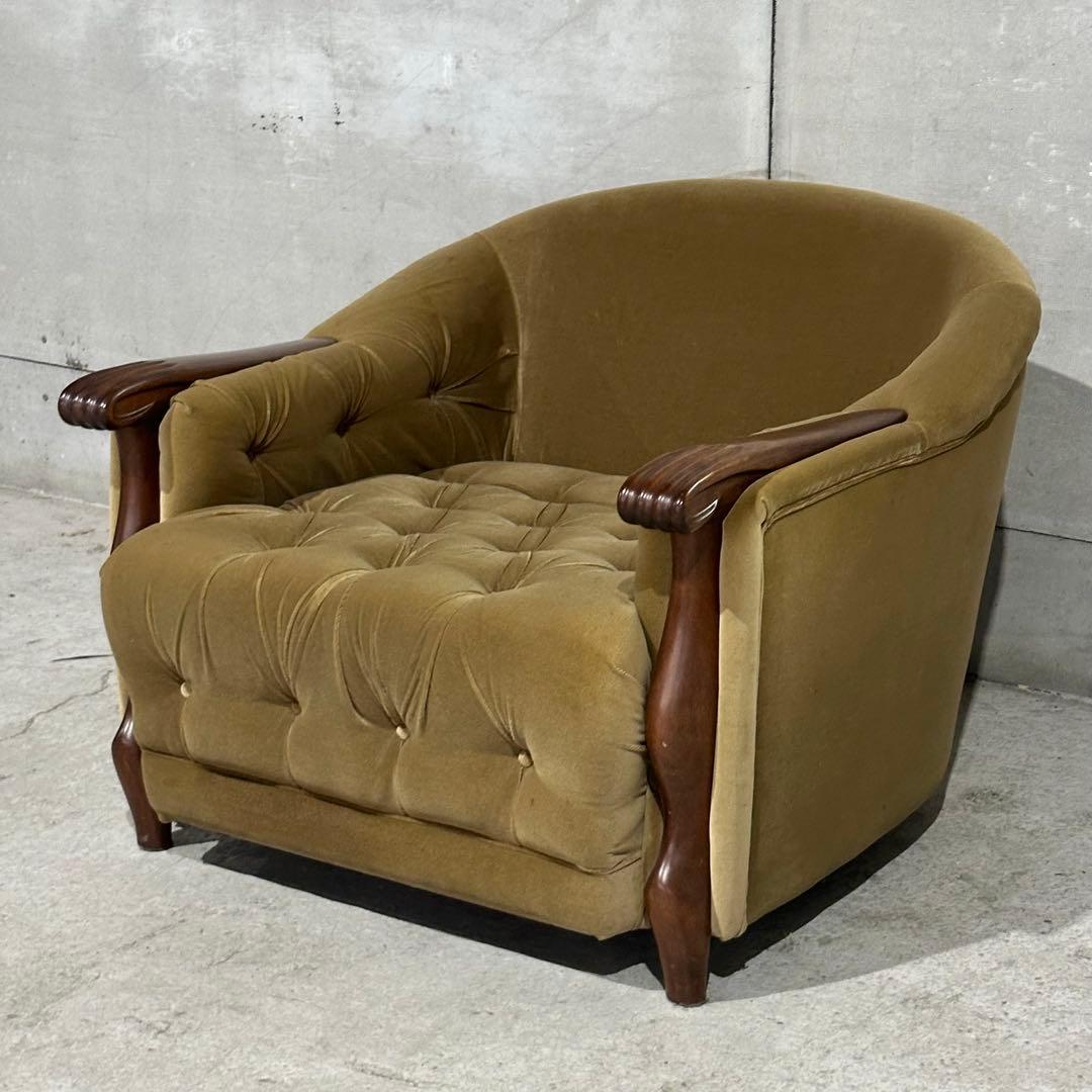 ✦70s✦昭和レトロ Maruni マルニ アームチェア 木製×ベルベット