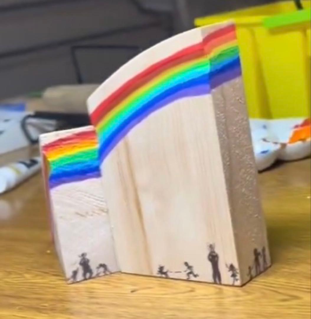 板絵/端材落書き【虹につどう】／一点物