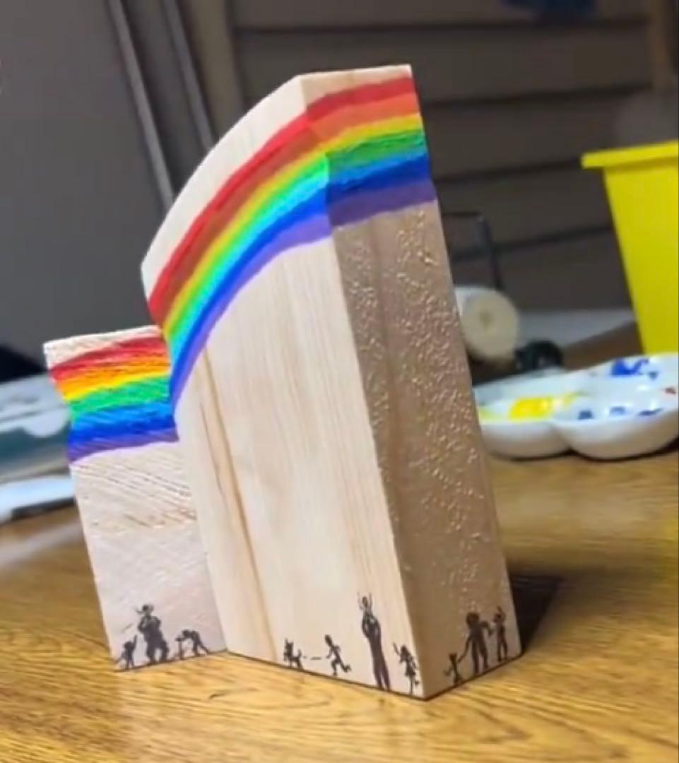 板絵/端材落書き【虹につどう】／一点物