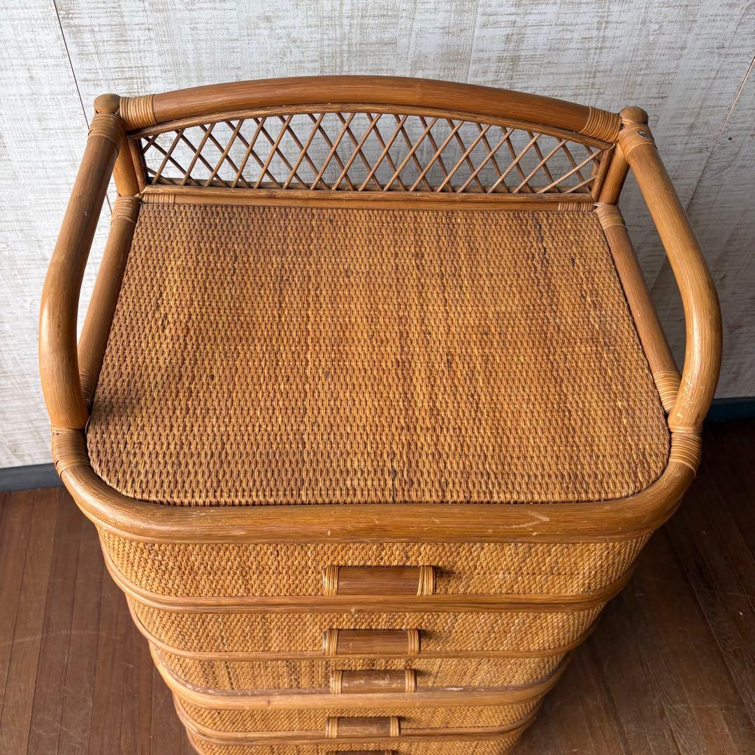 昭和レトロ ラタンチェスト 5段 籐家具 収納棚 アジアン ナチュラル 古家具