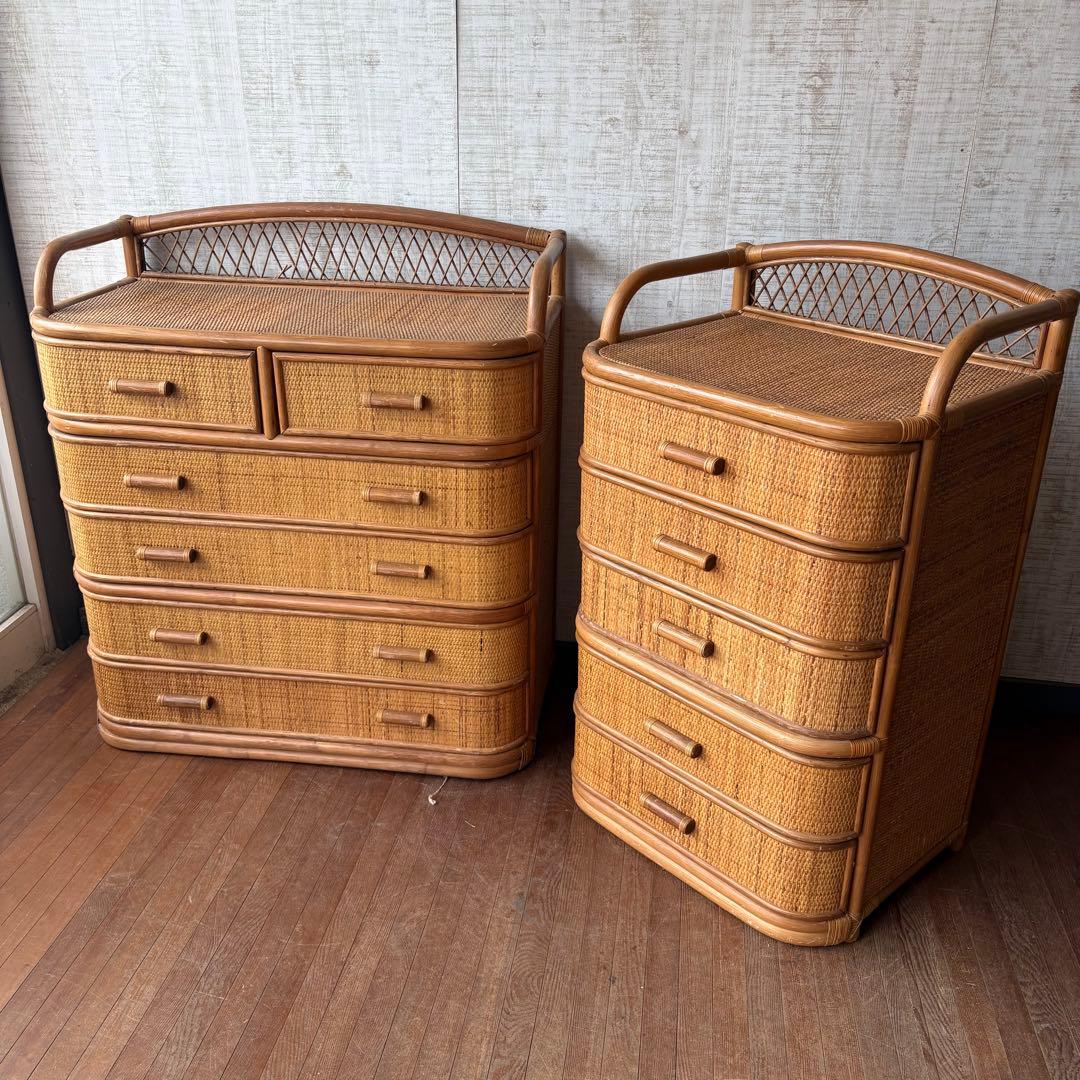 昭和レトロ ラタンチェスト 5段 籐家具 収納棚 アジアン ナチュラル 古家具