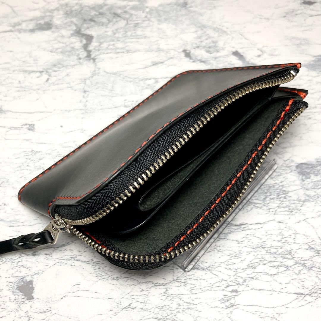 L字ファスナー財布 イタリアンレザー コンパクト財布 黒 メンズ レディース