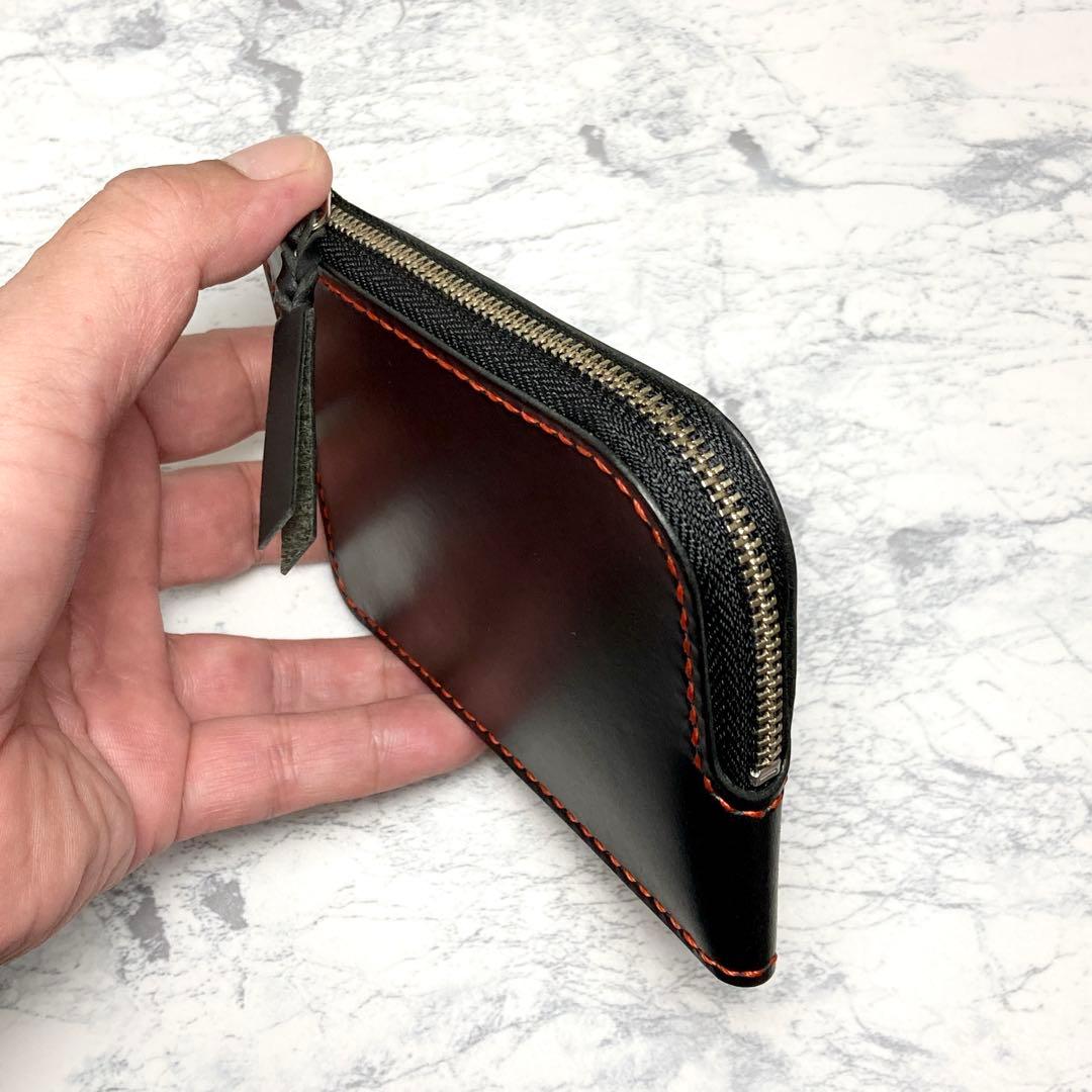 L字ファスナー財布 イタリアンレザー コンパクト財布 黒 メンズ レディース