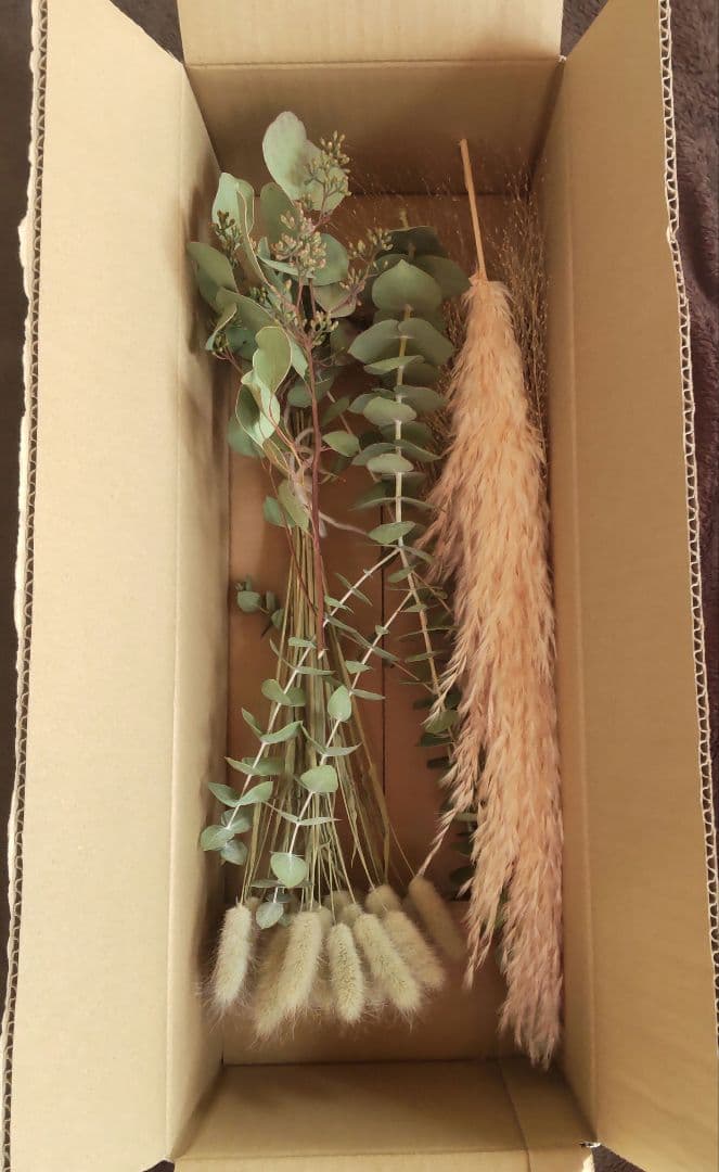 褪色あり　ドライフラワー ユーカリとグラス類