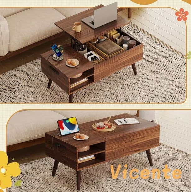 Vicente 高さ調整可能 リビングセンターテーブル 収納付き モーデン