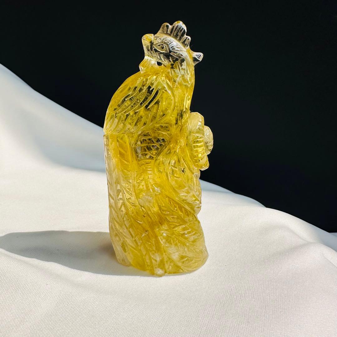 天然石 シトリンの鳳凰　置物　彫り物D.12