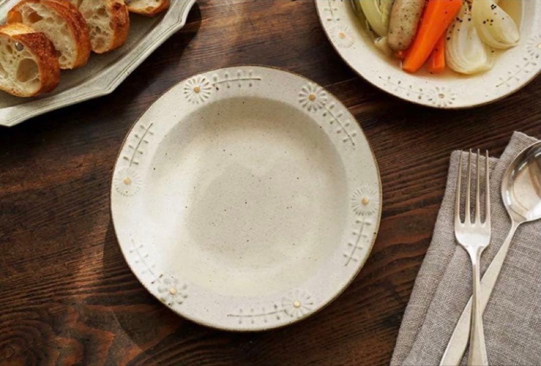 よしざわ窯oldwhite 花のスープ皿〈金彩〉 4枚セット