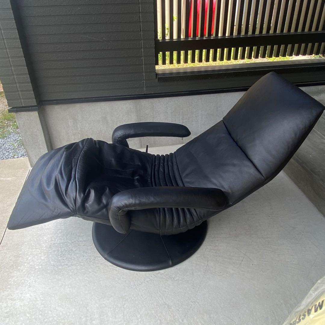 自宅保管品 maruni / マルニ リクライニングチェア 本革 レザー 黒