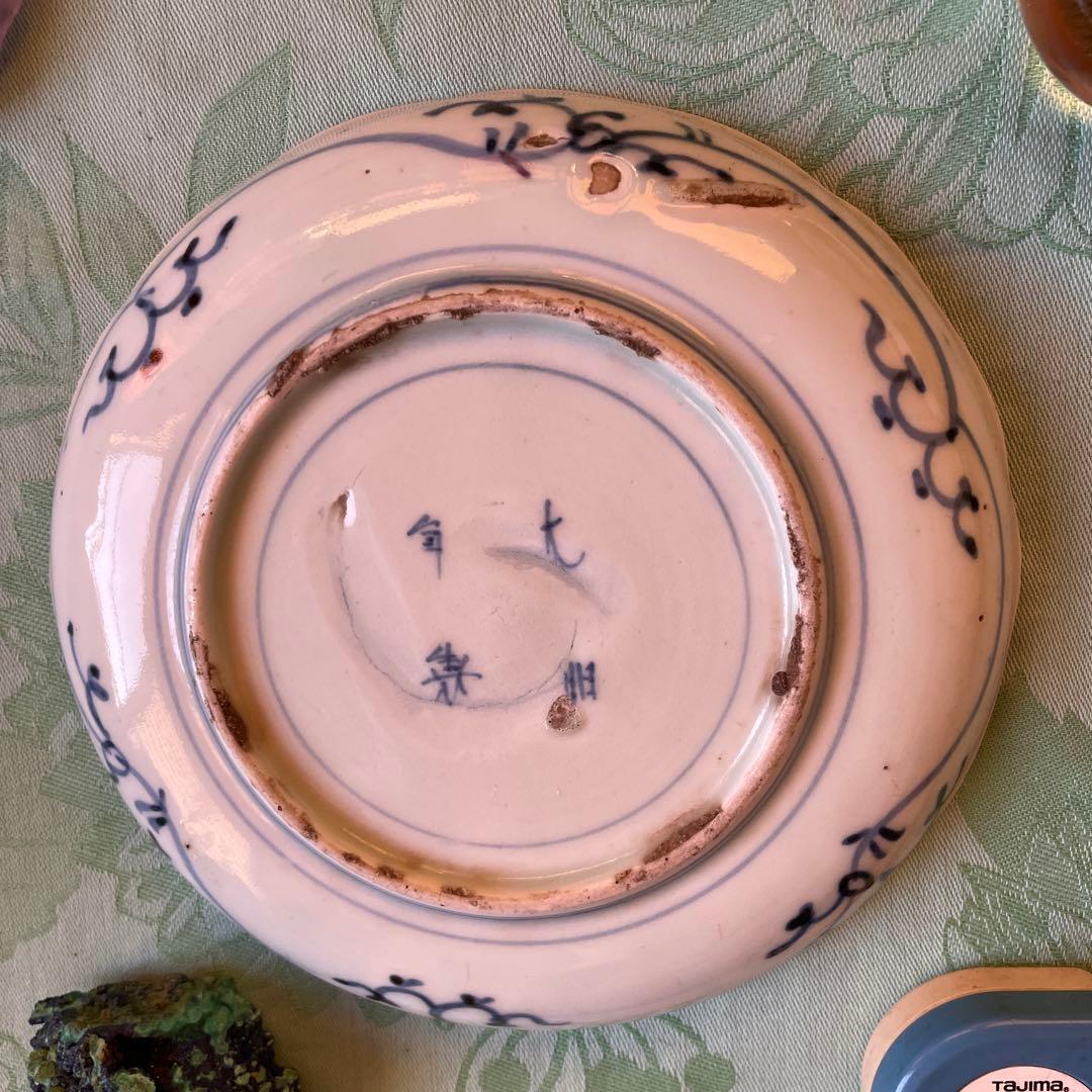 江戸中期　古伊万里　窓絵　染付　輪花型　中皿　7寸皿