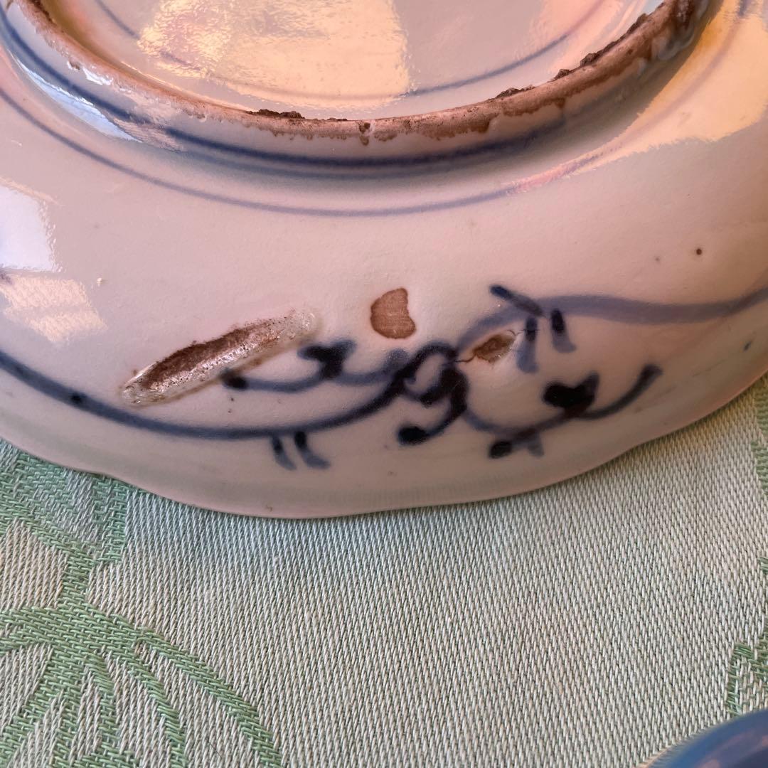 江戸中期　古伊万里　窓絵　染付　輪花型　中皿　7寸皿