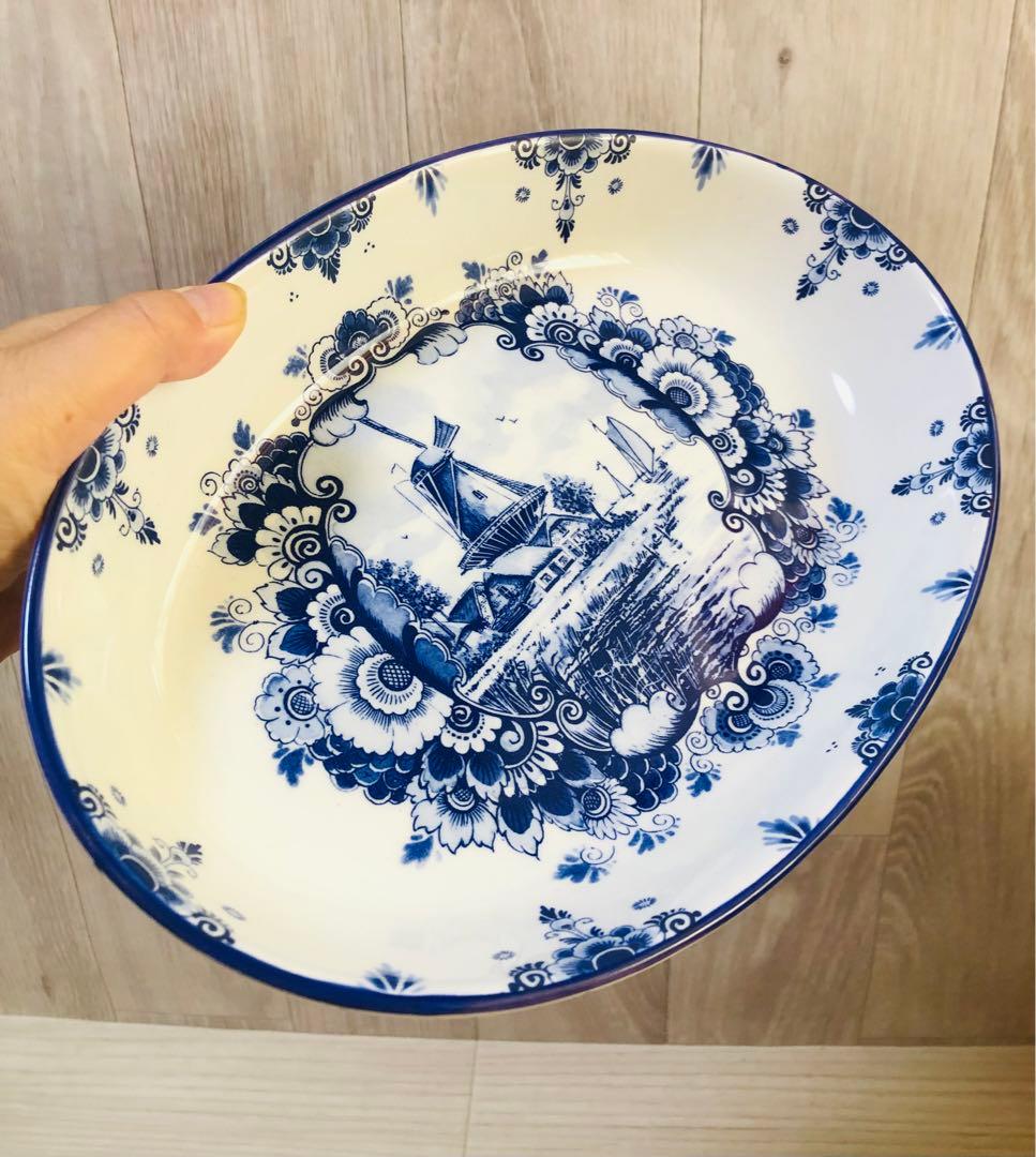 【希少1970年代】デルフト オランダ 手描きオーバル皿 新品未使用品☆