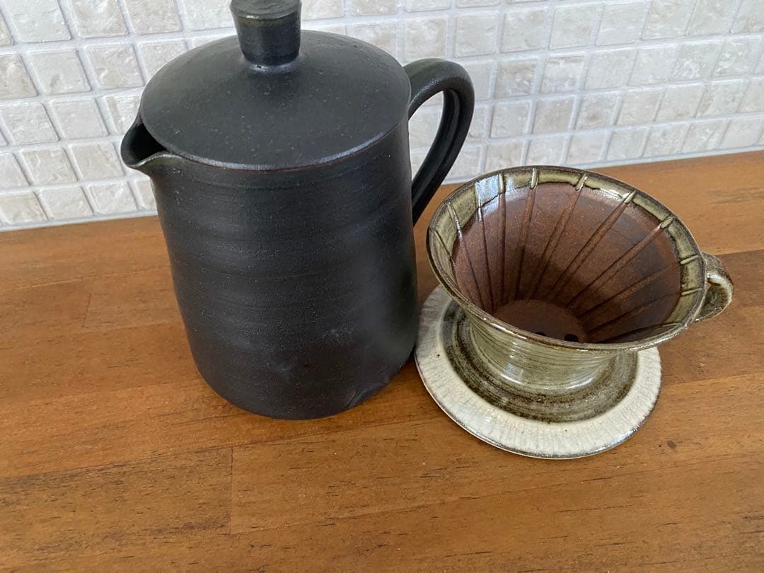 陶器製ドリップスタンドとポットセット　小石原焼