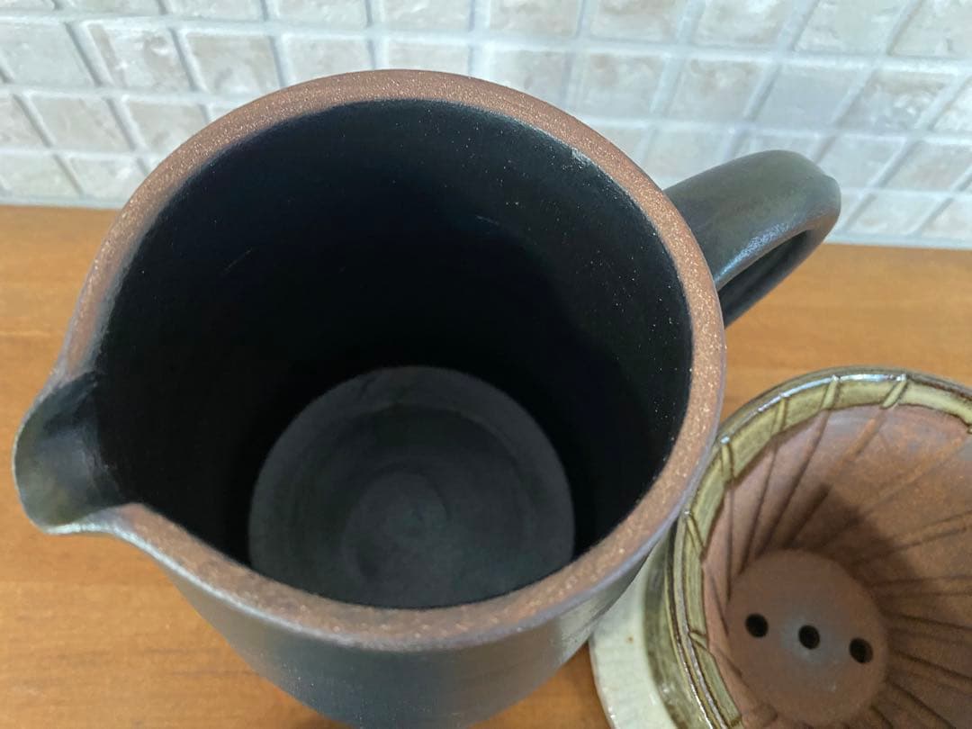 陶器製ドリップスタンドとポットセット　小石原焼
