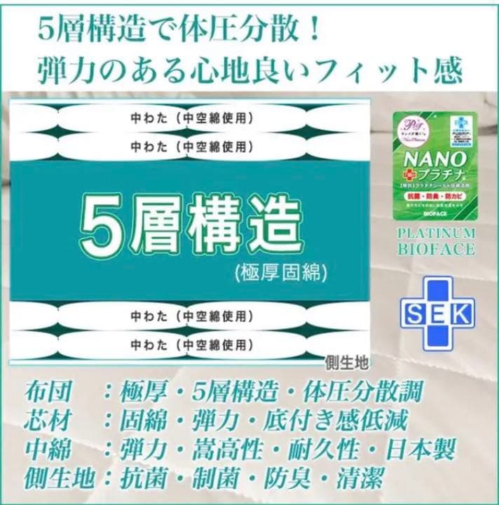 【関東-関西-北陸地方送料無料】極厚 5層敷ふとん シングルサイズ ネイビー色