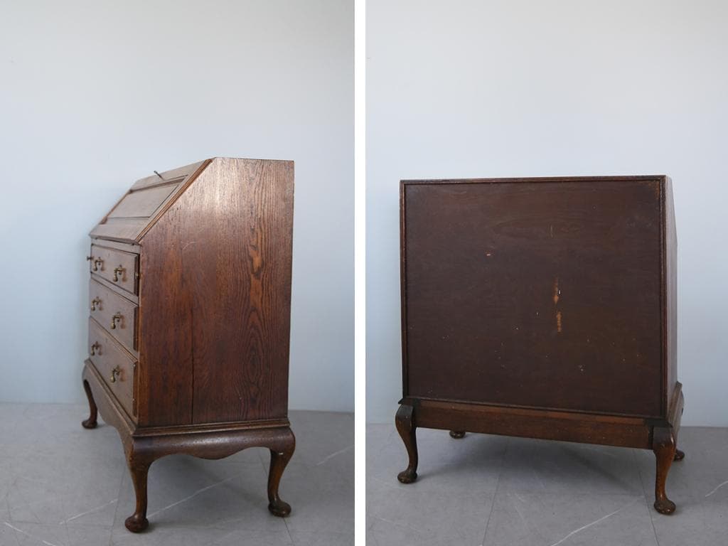 英国アンティーク猫脚ライティングビューロー/木製デスク勉強机チェスト92-189