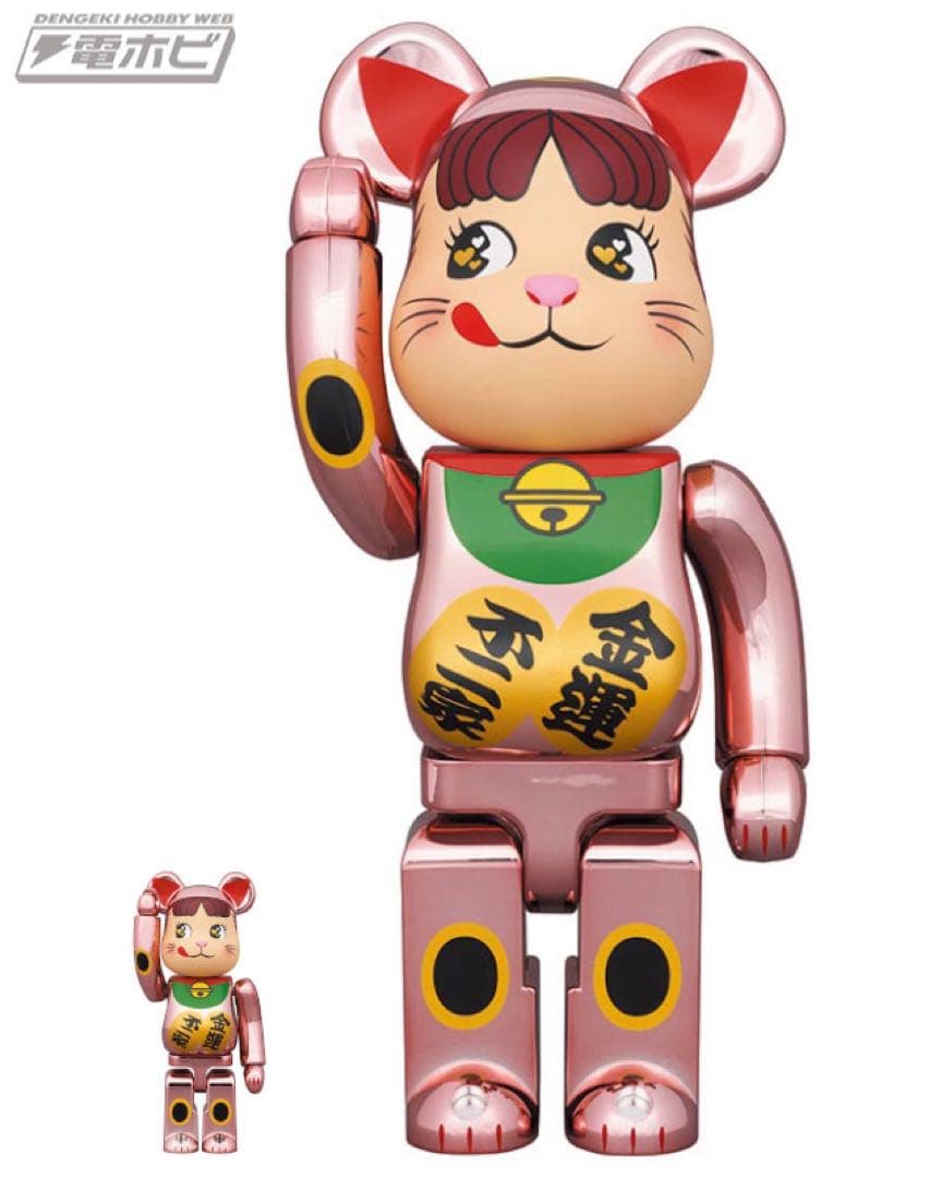 BE@RBRICK 招き猫 ペコちゃん 桃金メッキ 100% & 400%
