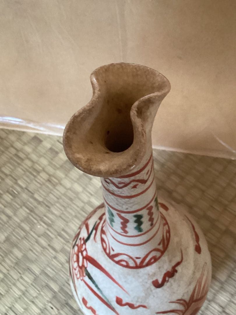 古美術骨董品　赤絵　青木木米作　花入　時代物 高さ約25cm