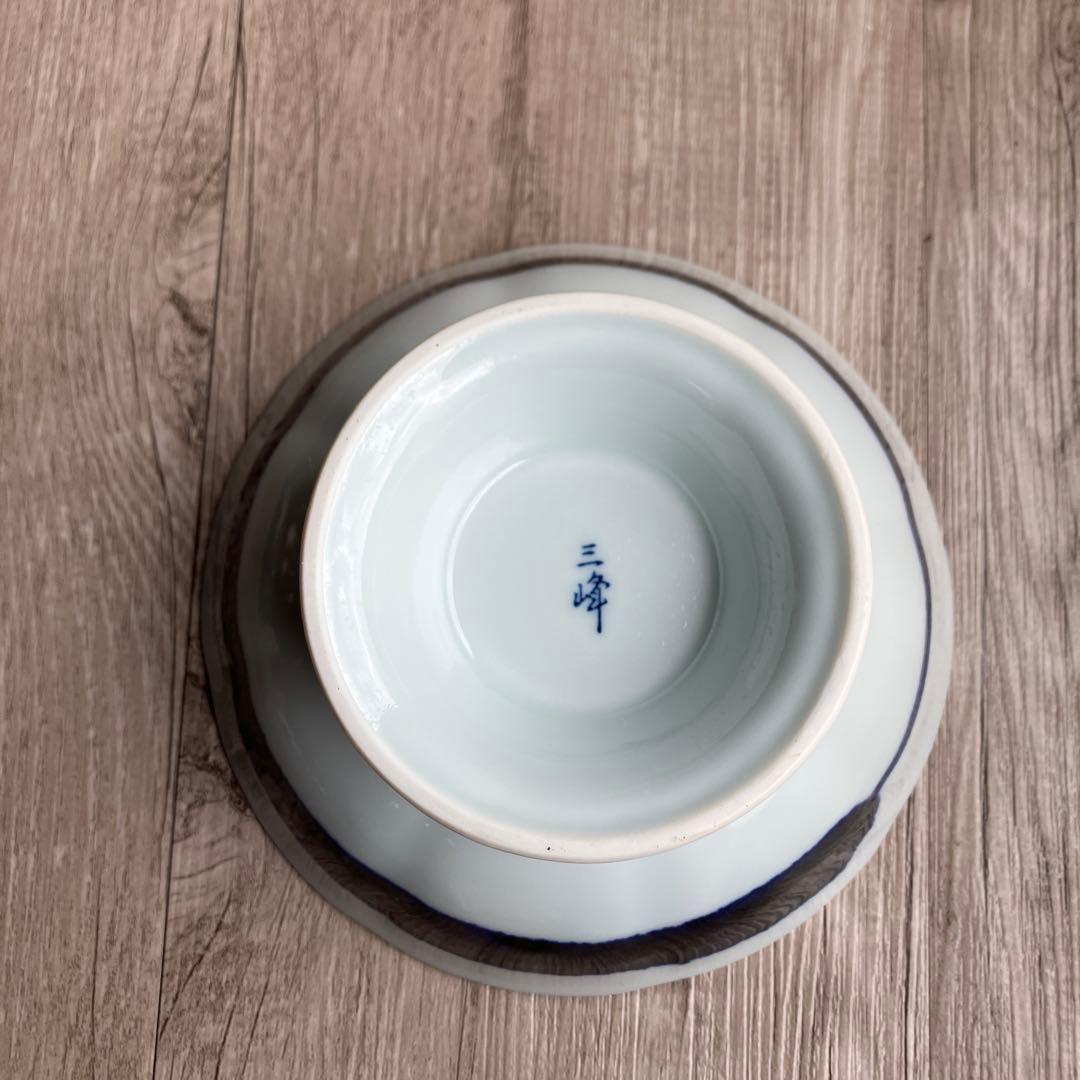 3F 【未使用・箱入り】三峰（みつみね）藍染 輪花 高台小鉢 和モダン