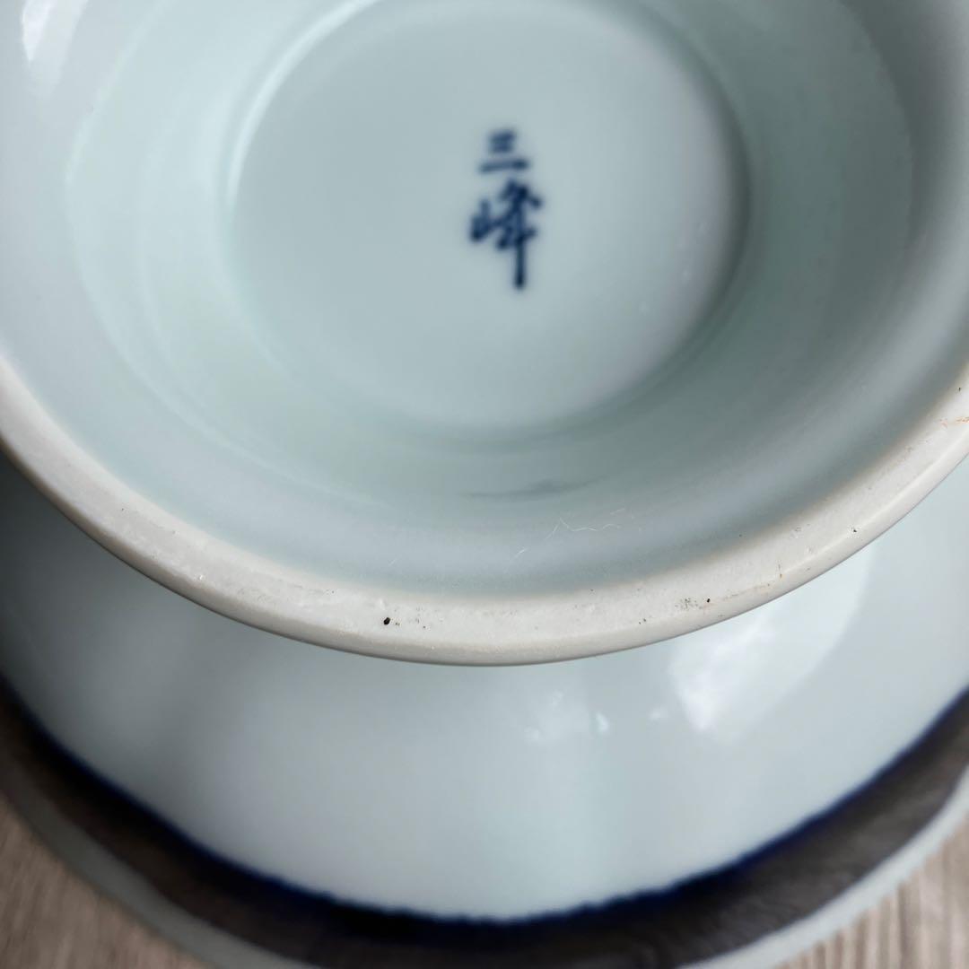 3F 【未使用・箱入り】三峰（みつみね）藍染 輪花 高台小鉢 和モダン