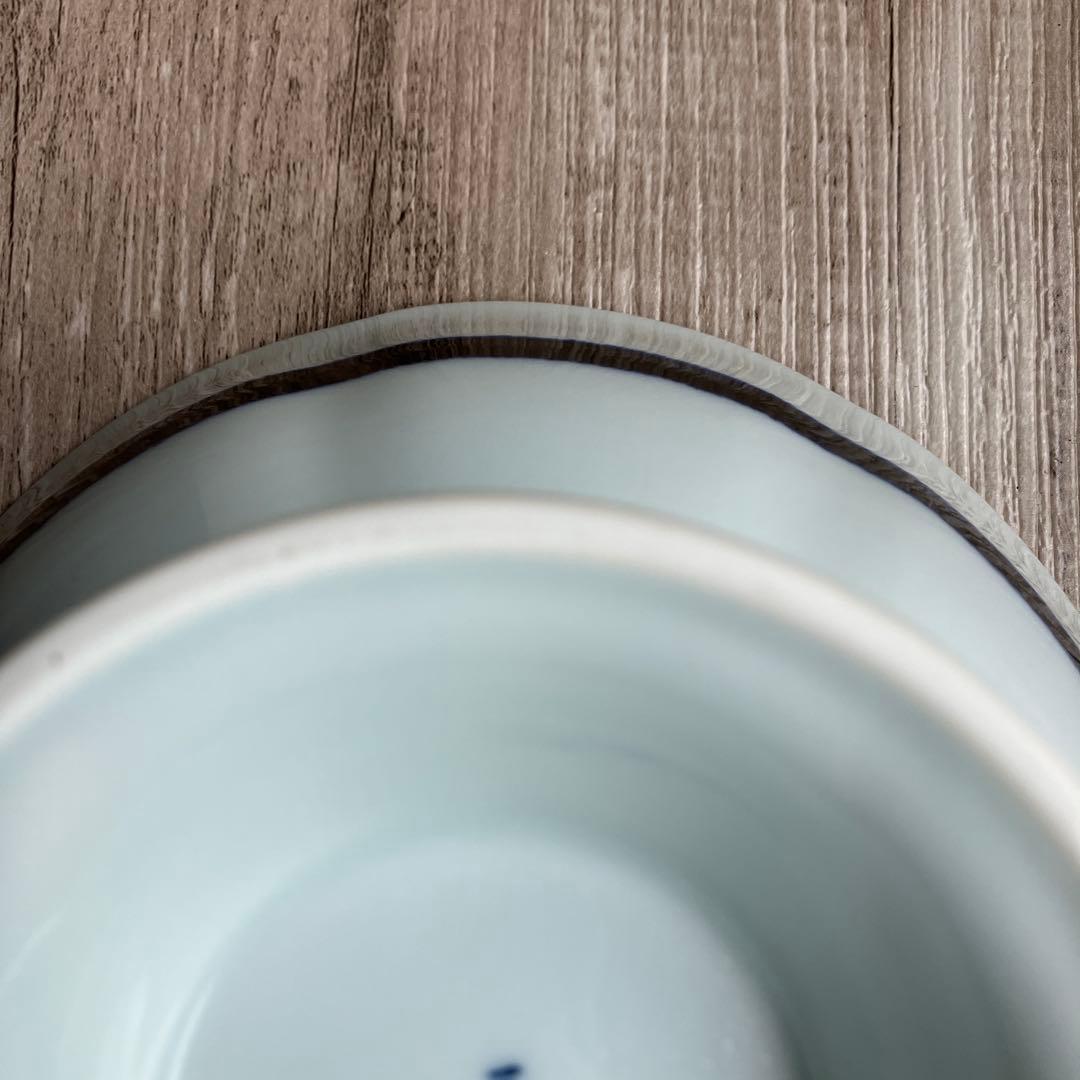 3F 【未使用・箱入り】三峰（みつみね）藍染 輪花 高台小鉢 和モダン