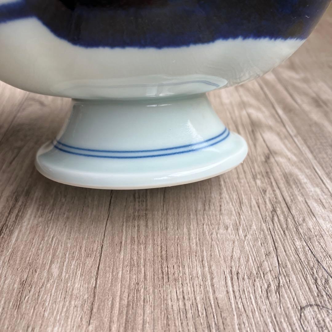 3F 【未使用・箱入り】三峰（みつみね）藍染 輪花 高台小鉢 和モダン