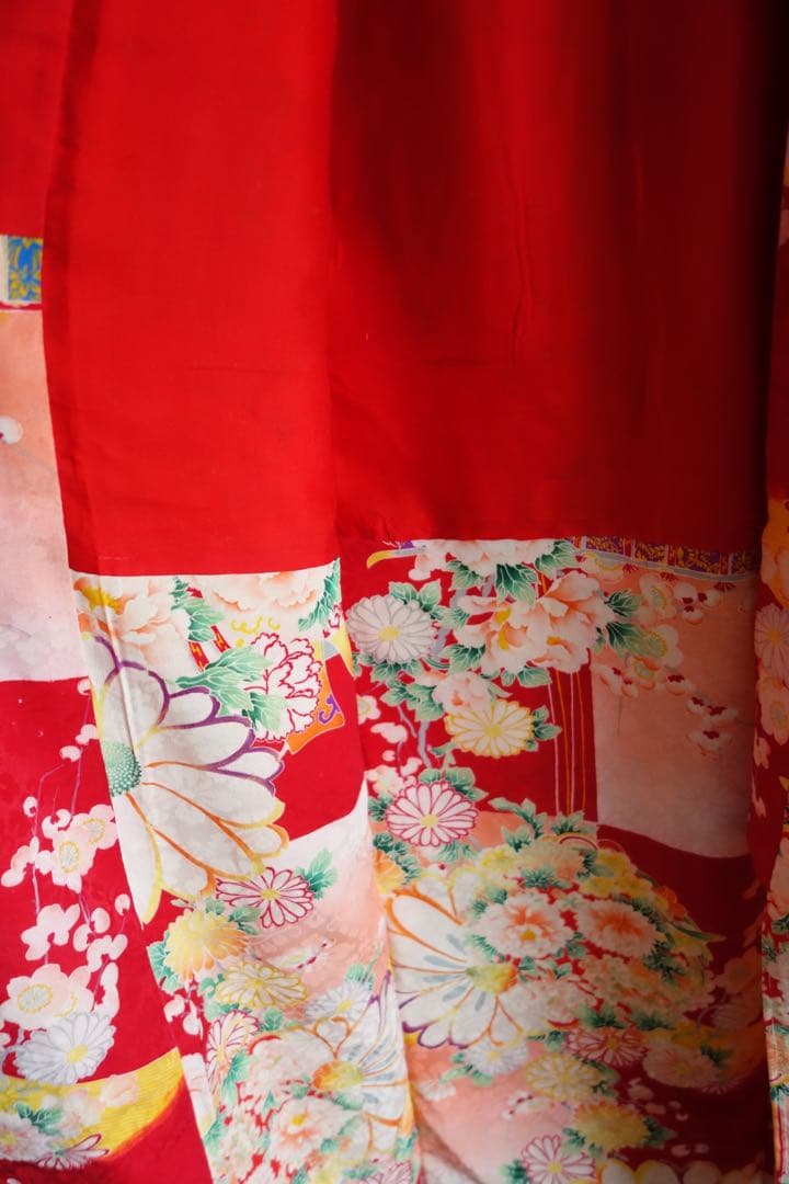 アンティーク四つ身　子ども着物　七五三　お雛祭りに　市松に花薬玉　大正ロマン