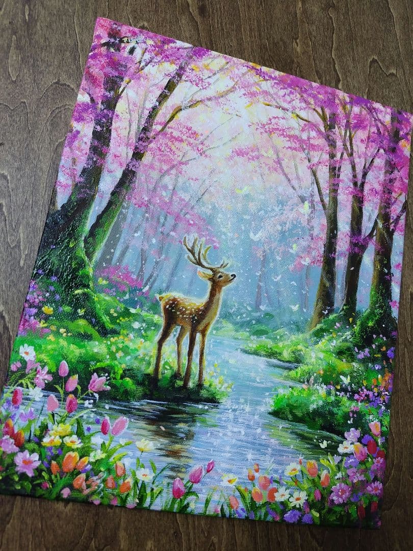 あ*め様 【春色の森】アクリル画 F3 風景画 絵画