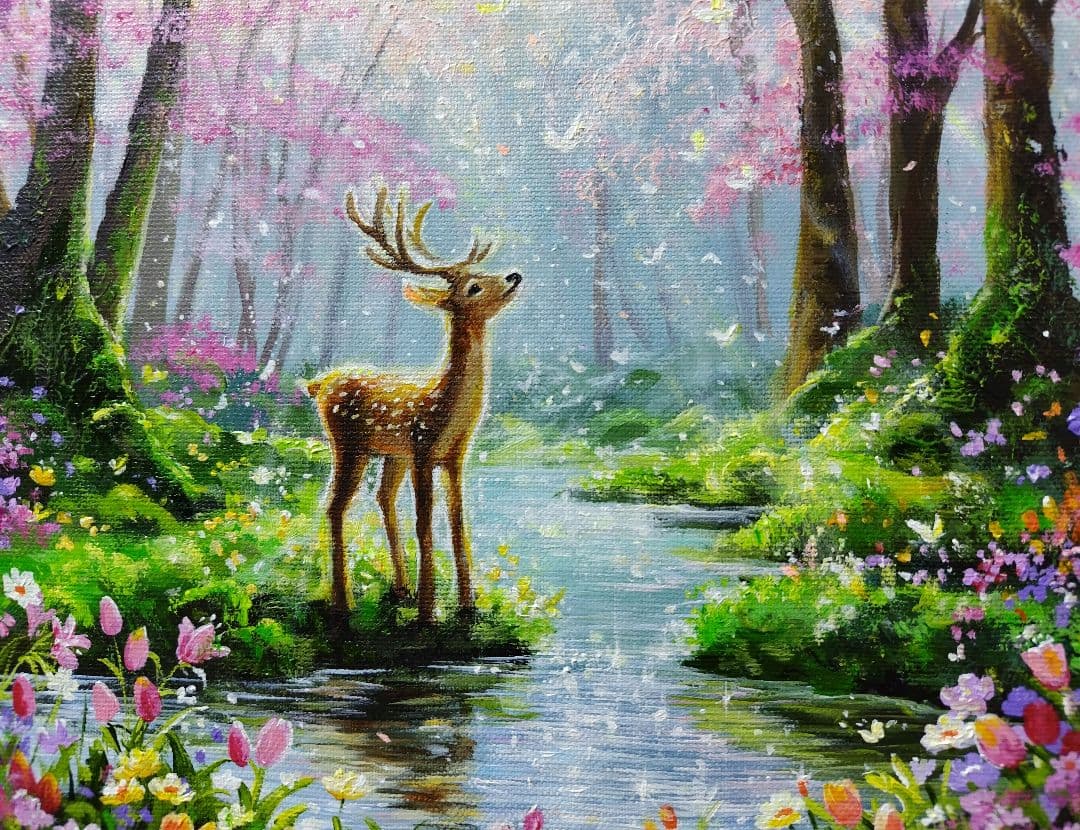 あ*め様 【春色の森】アクリル画 F3 風景画 絵画