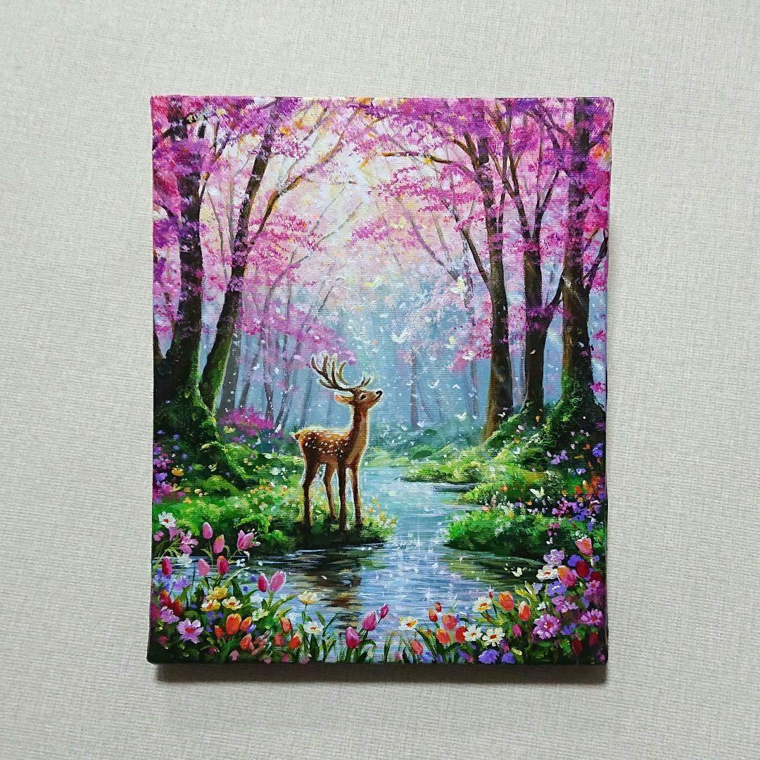 あ*め様 【春色の森】アクリル画 F3 風景画 絵画