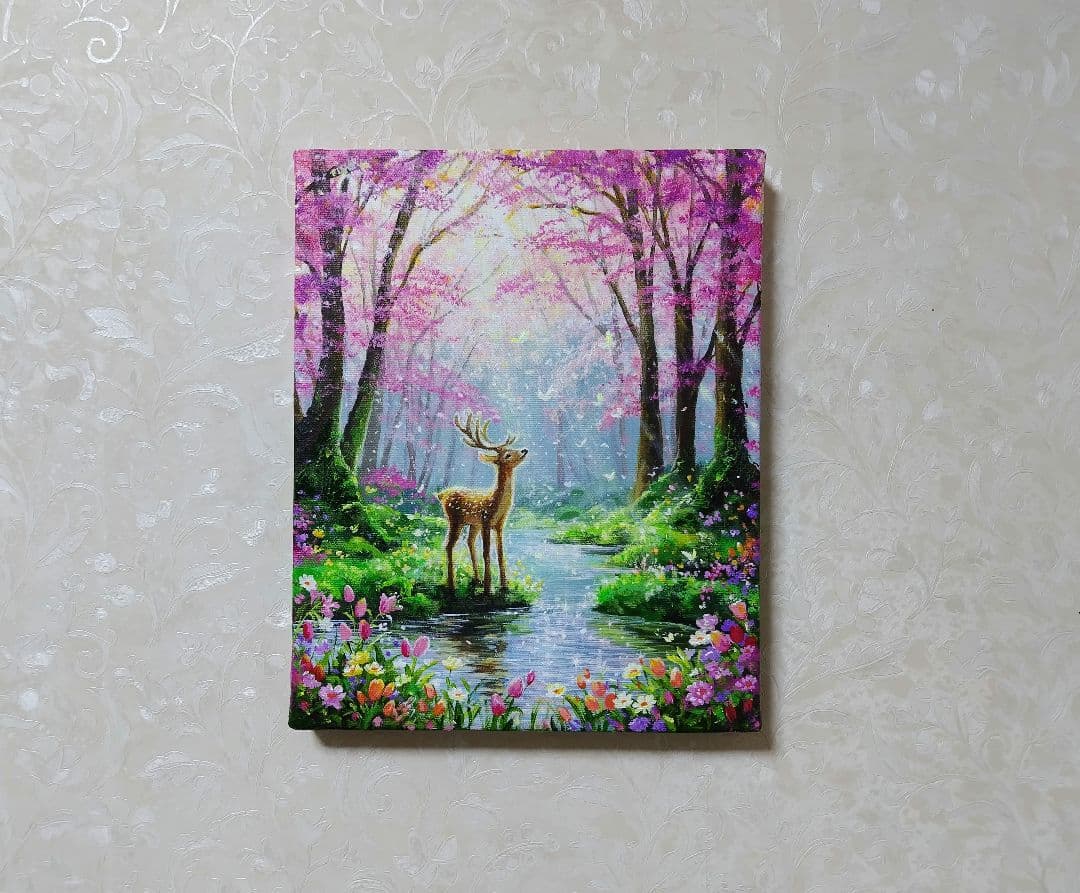 あ*め様 【春色の森】アクリル画 F3 風景画 絵画