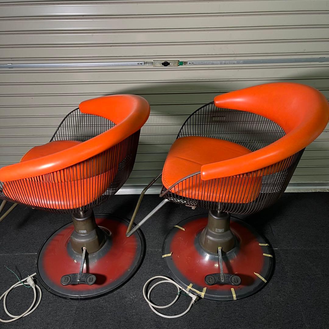 希少　70’s 動作OK バーバーチェア　2脚セット　オレンジ 昭和　レトロ
