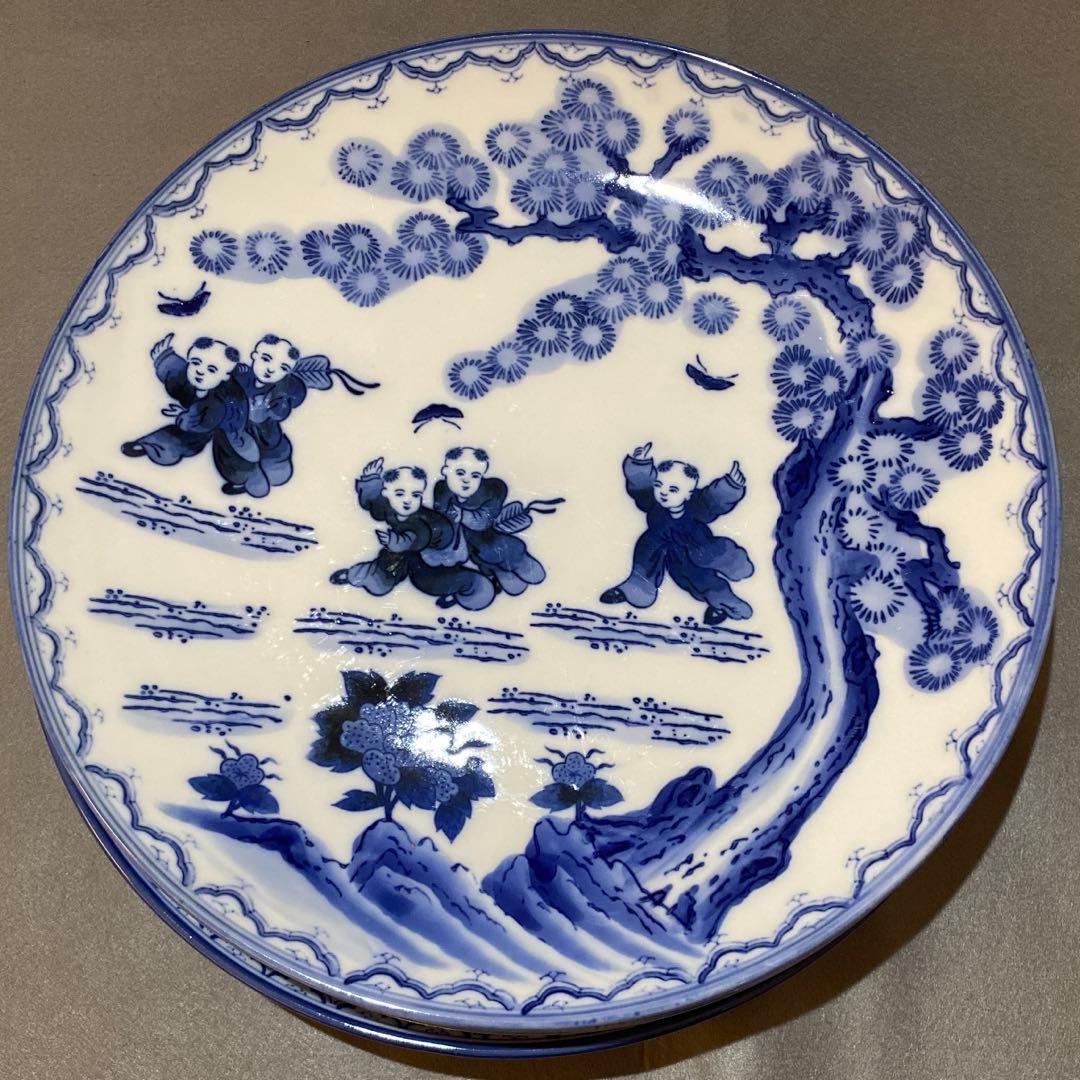 三川内焼 唐子 大皿 4枚セット 34cm