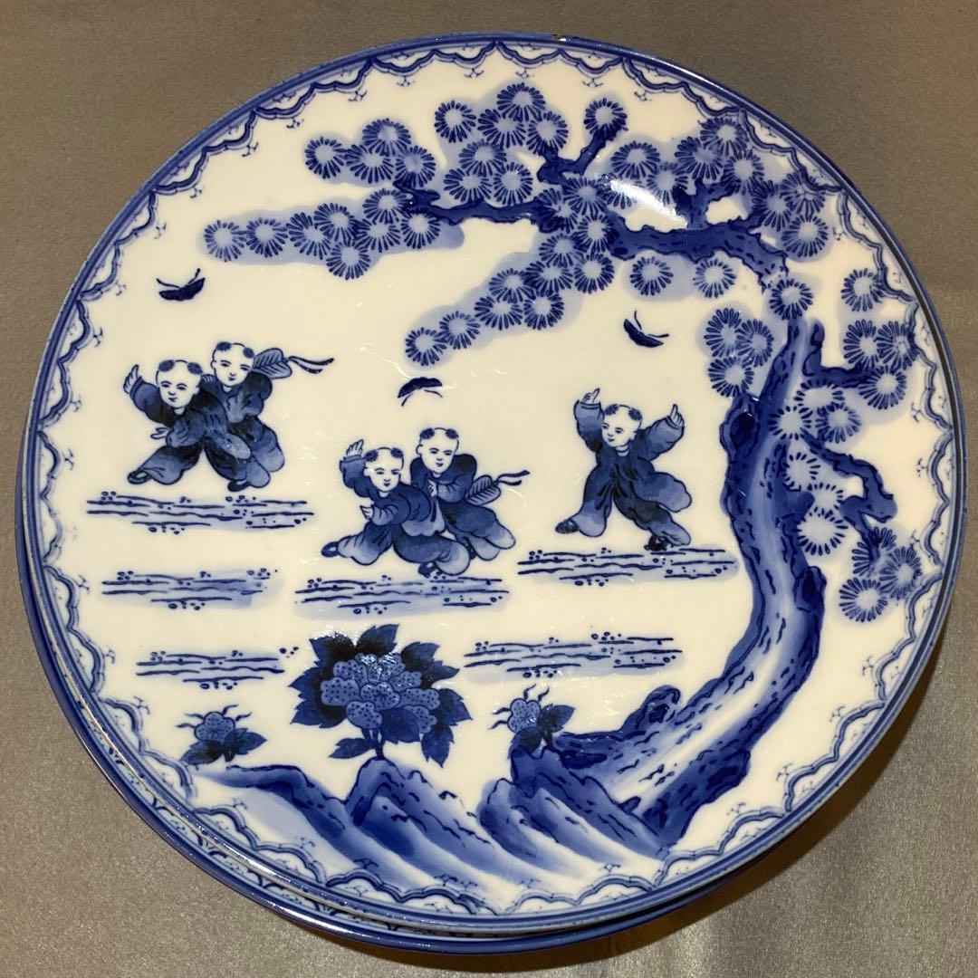 三川内焼 唐子 大皿 4枚セット 34cm