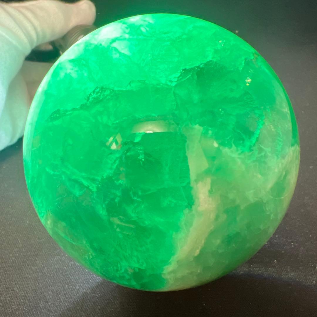 1.2kg/77mm】グリーンフローライト 共生カルサイト スフィア 丸玉