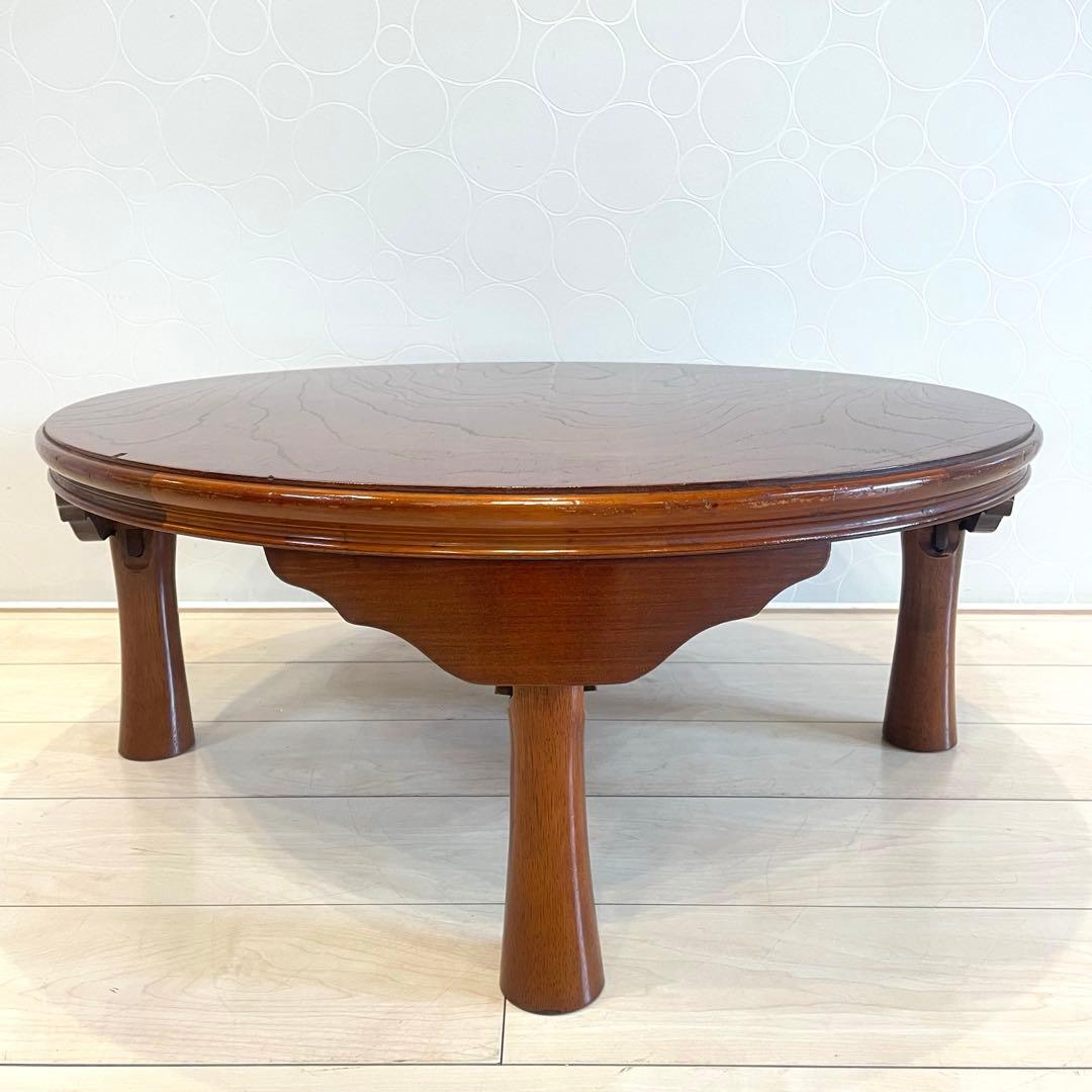 昭和レトロ 木製 円形 座卓 ちゃぶ台 丸テーブル 折りたたみ ヴィンテージ