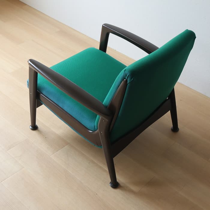 アンティーク 肘付イス 布張り 木製 古家具 昭和レトロ グリーン色 緑