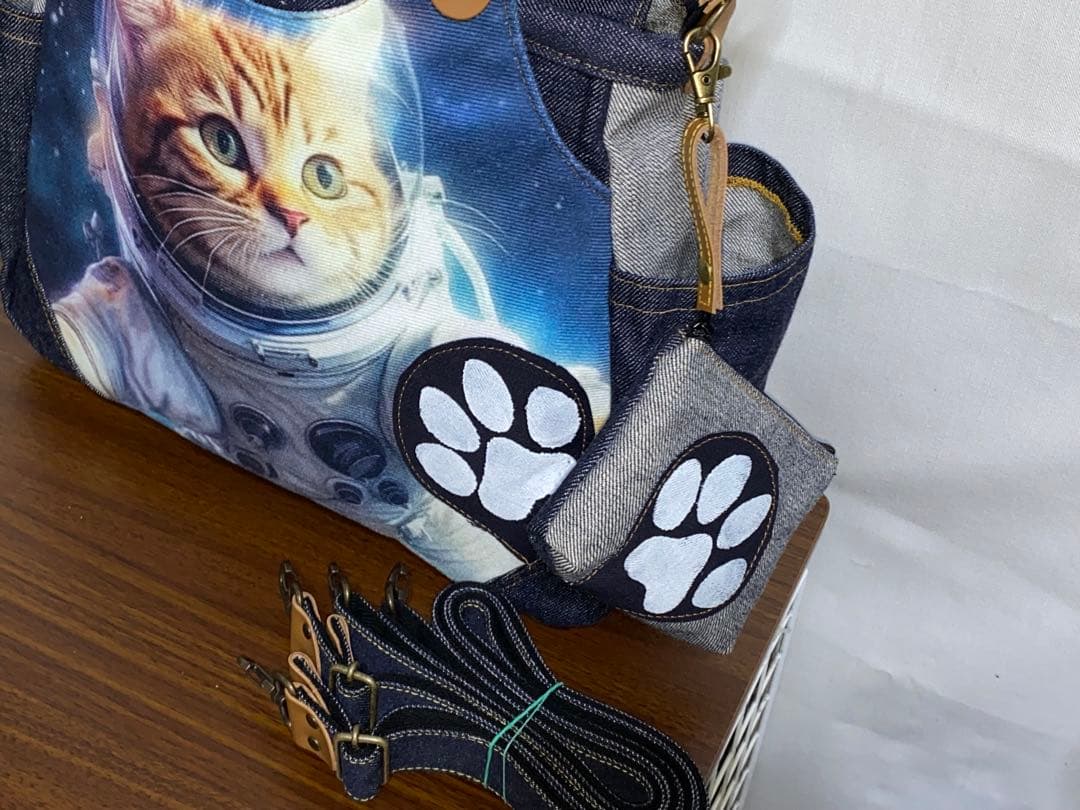 ☆宇宙飛行士ネコ☆ステンシル☆リュック対応☆4wayあおりバッグ