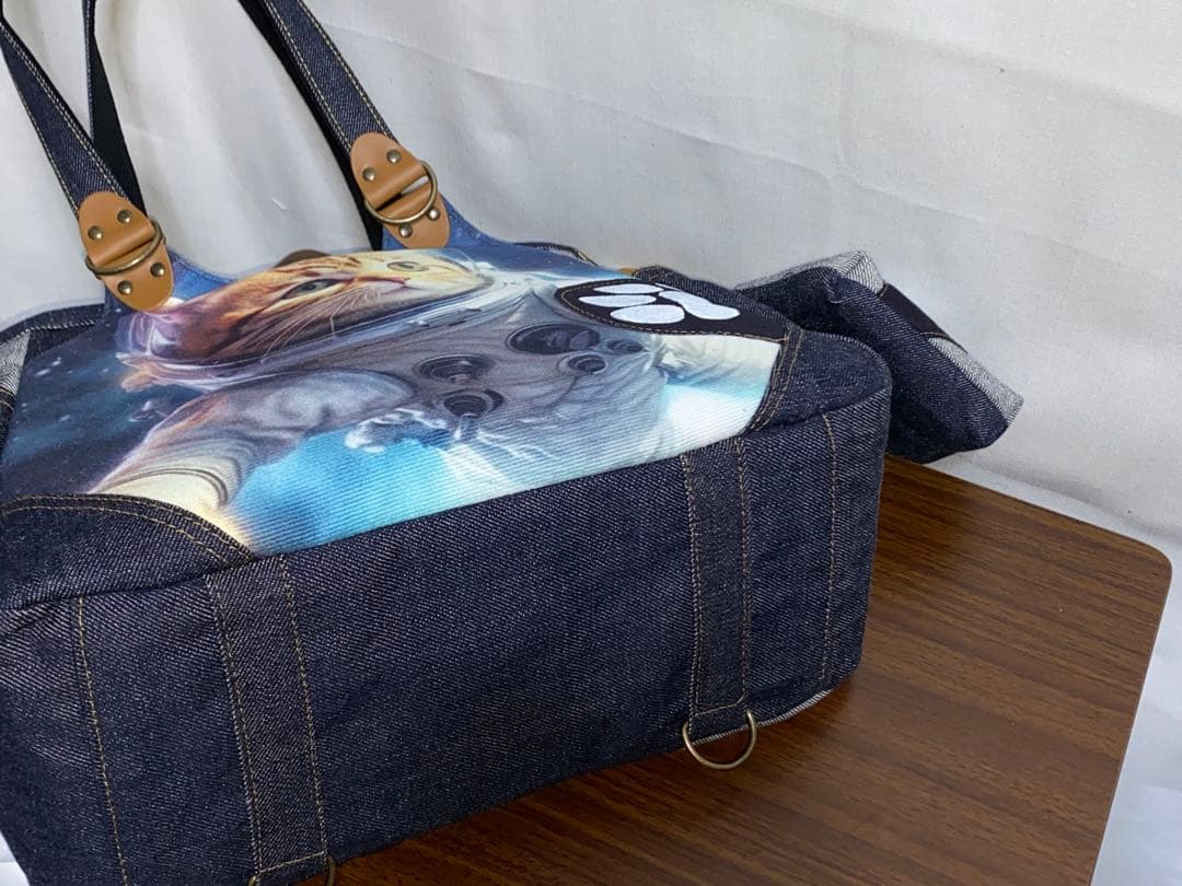 ☆宇宙飛行士ネコ☆ステンシル☆リュック対応☆4wayあおりバッグ